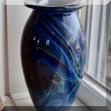 G03. Blue glass signed Robert Eickholt art glass vase. 